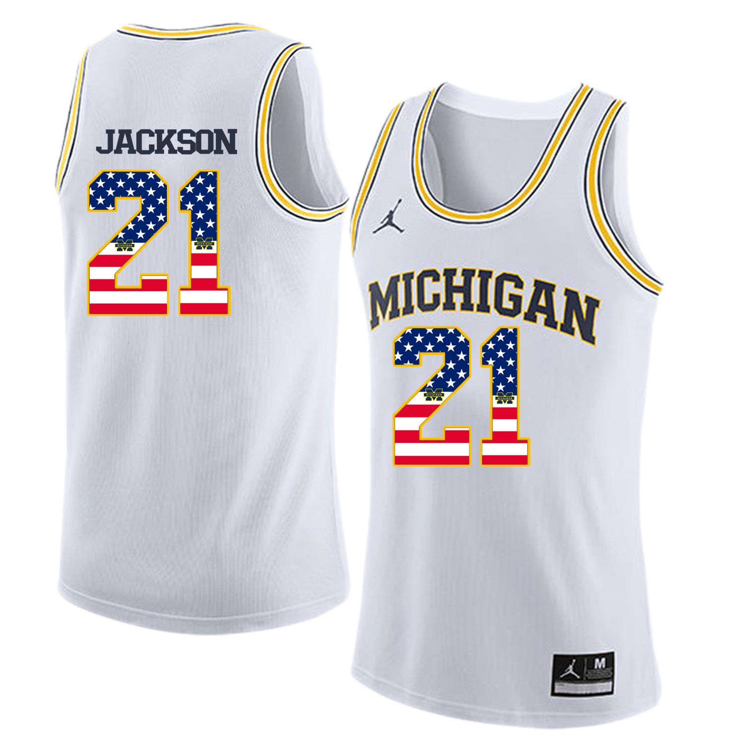Men Jordan University of Michigan Basketball White 21 Jackson Flag Customized NCAA Jerseys